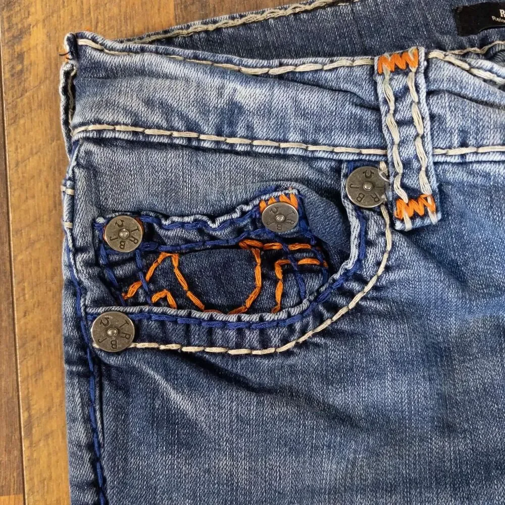 True Religion Rocco Jeans Mens 31 Blue Relaxed Skinny Stretch Y2K Horseshoe